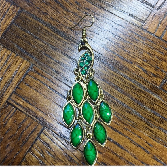 Green Peacock Earrings - Picture 6 of 7